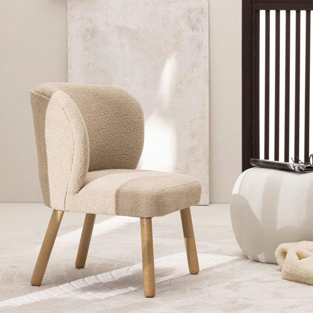 RAPH - Fauteuil en tissu bouclette et bois taupe