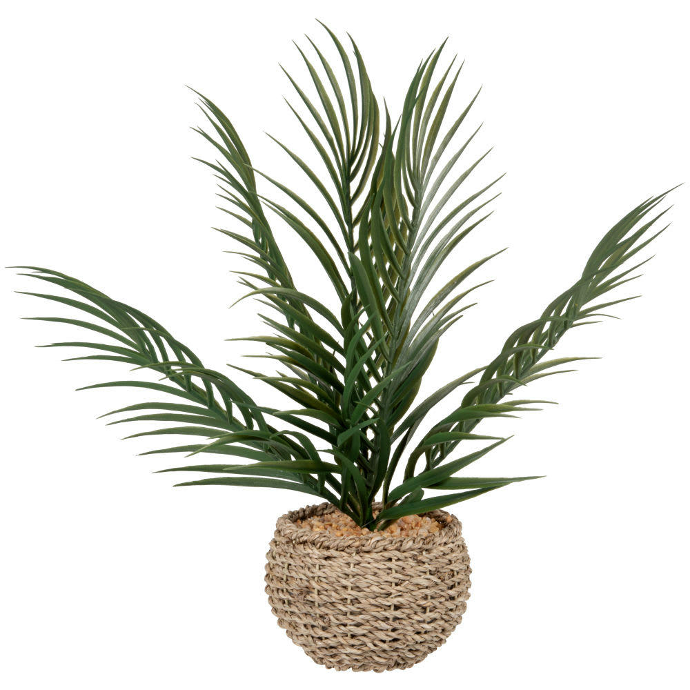 CARLOS - Plante verte artificielle et pot en fibres végétales beiges