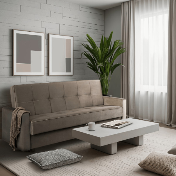 Sofa Kanapa Rozkładana z Funkcją Spania Wersalka Dwuosobowa Beżowa ALUNA