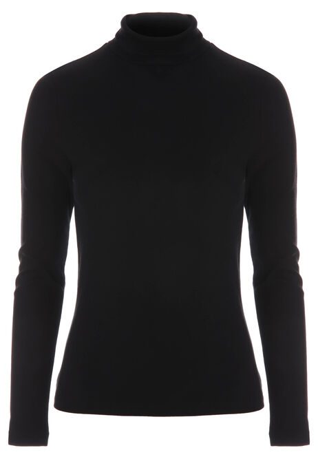 Womens Black Cotton Roll Neck Top