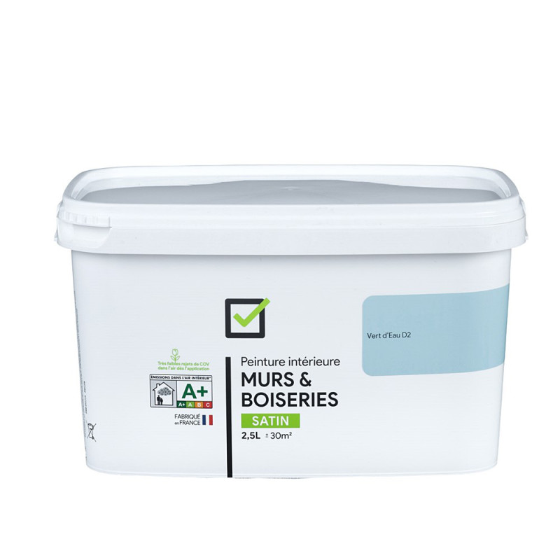 Peinture pour murs et boiseries vert d'eau D2 satiné 2,5 L