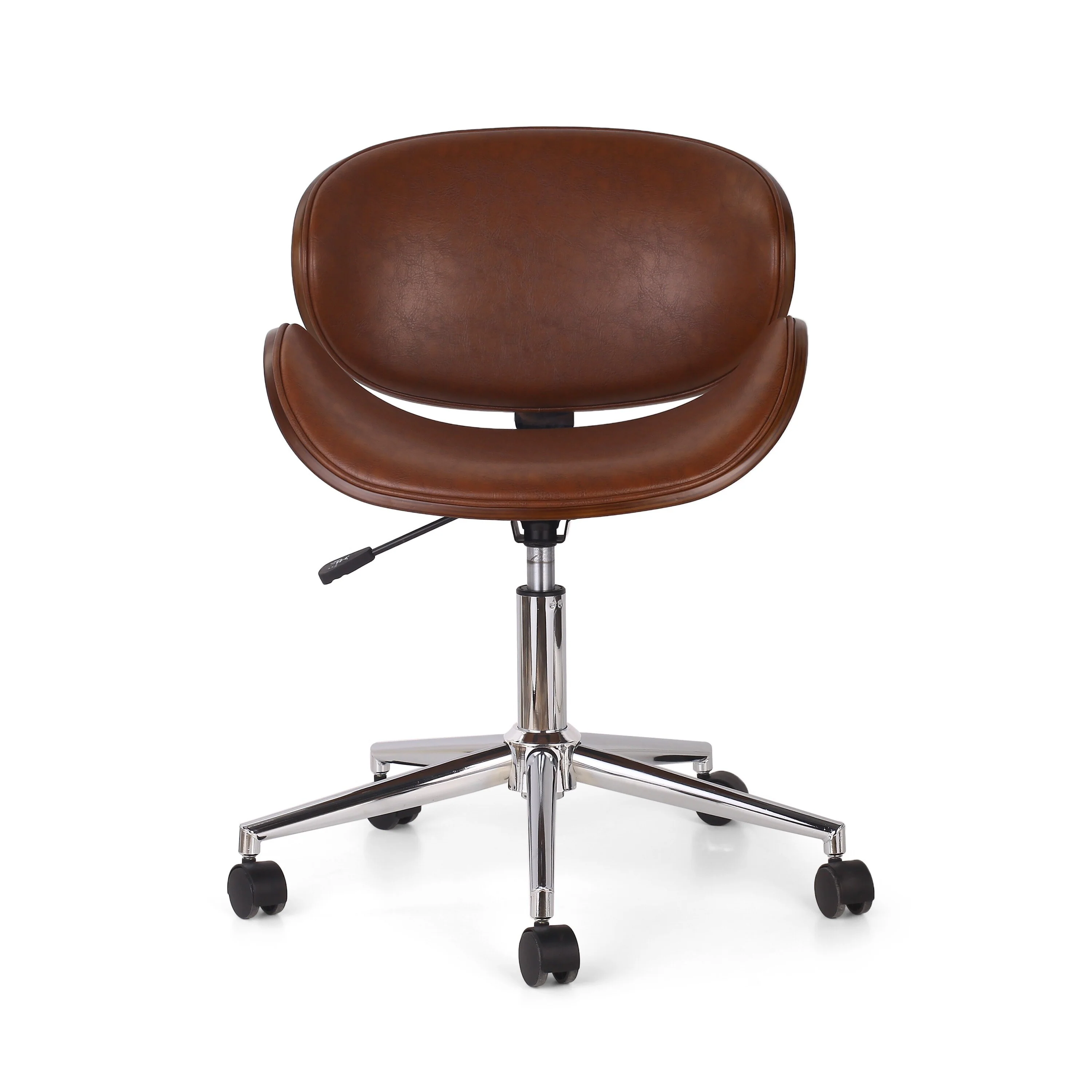 Rimi Swivel Rolling Office Chair, Gas Lift, Brown Faux Leather, Chrome