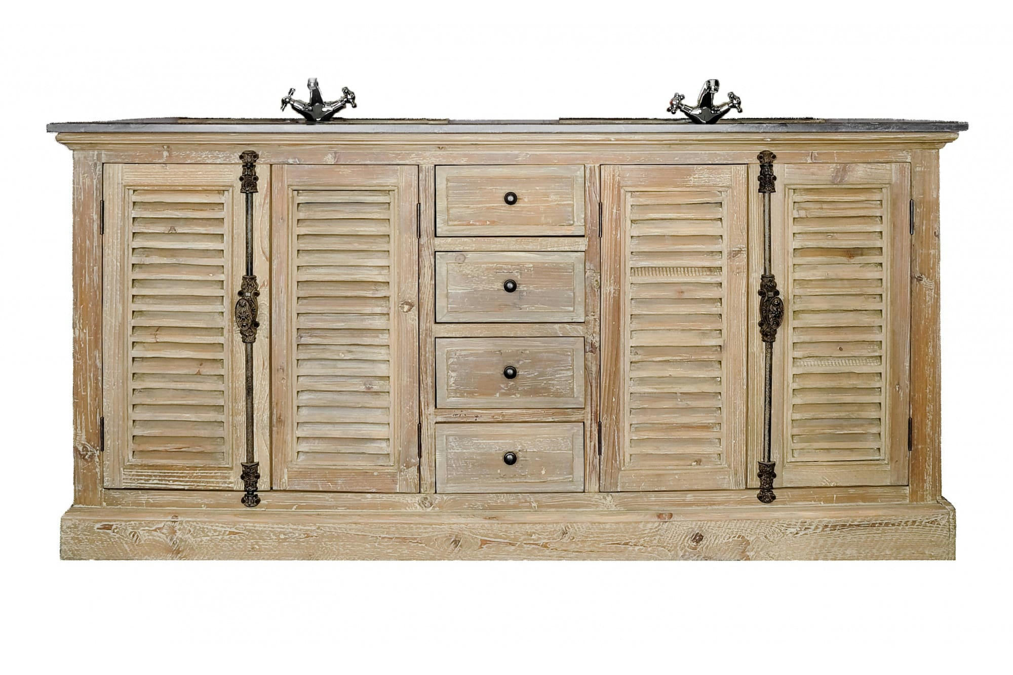 HANOÏ - Meuble de salle de bain double vasque en bois et pierre L177