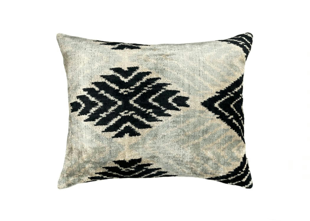 - Housse de coussin velours soie ikat  40x50 bleu