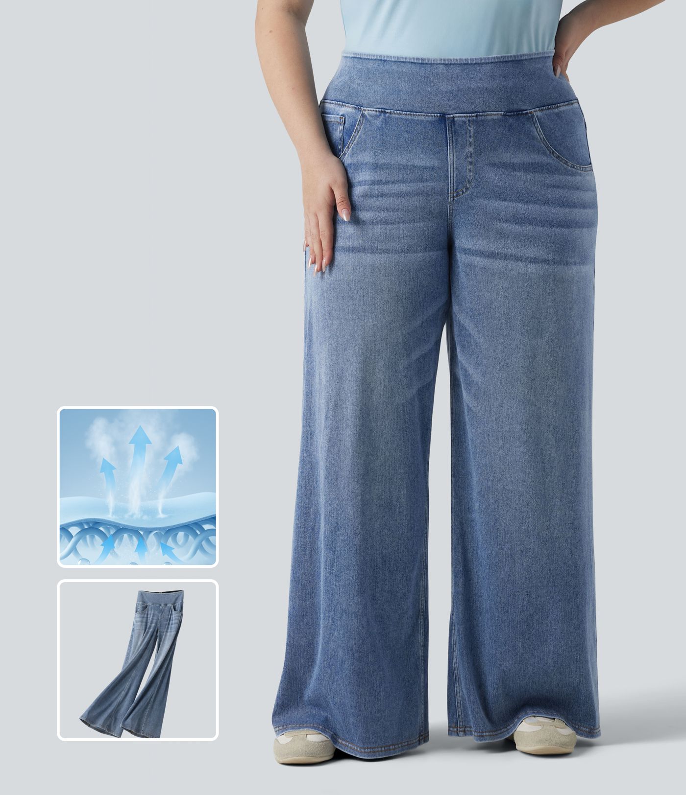 Halara Flex™ Jean large décontracté grande taille taille mi-haute en lyocell lavé avec poches