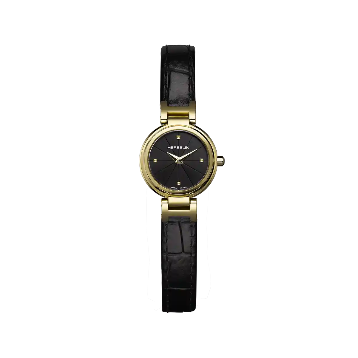 LADY H – QUARTZ – PVD OR JAUNE & CUIR NOIR