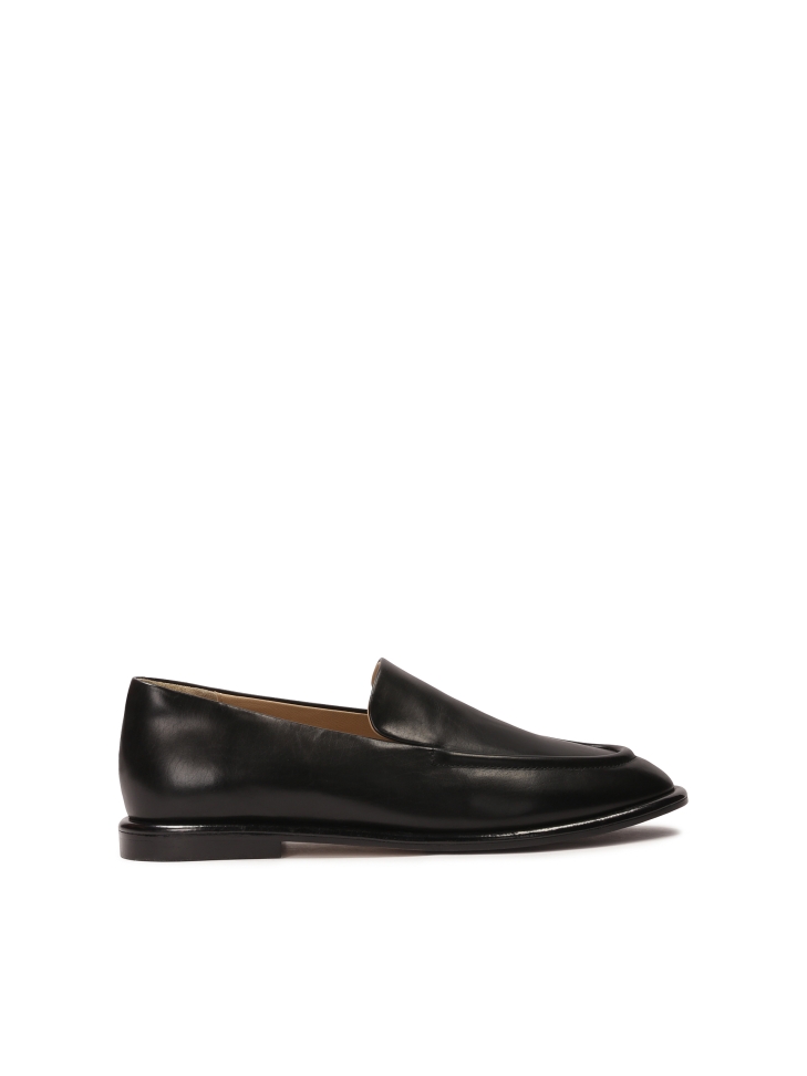 Black loafers made of natural leather