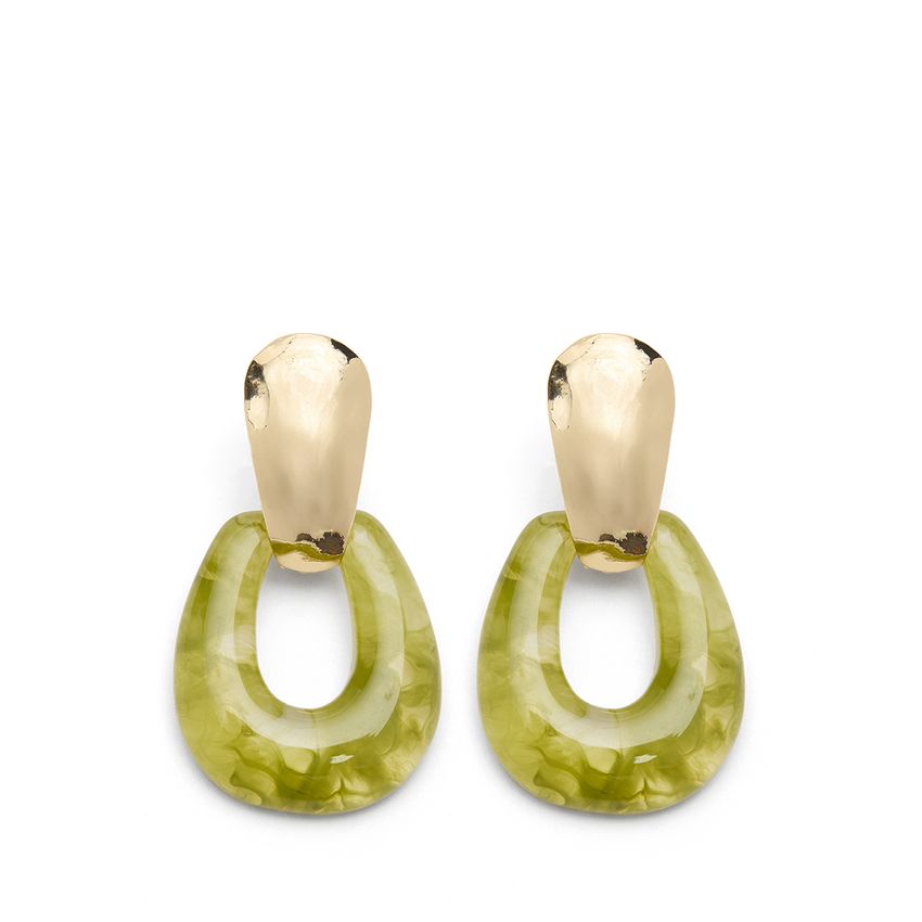 Manfield Goudkleurige statement oorbellen met groene statement pieces
