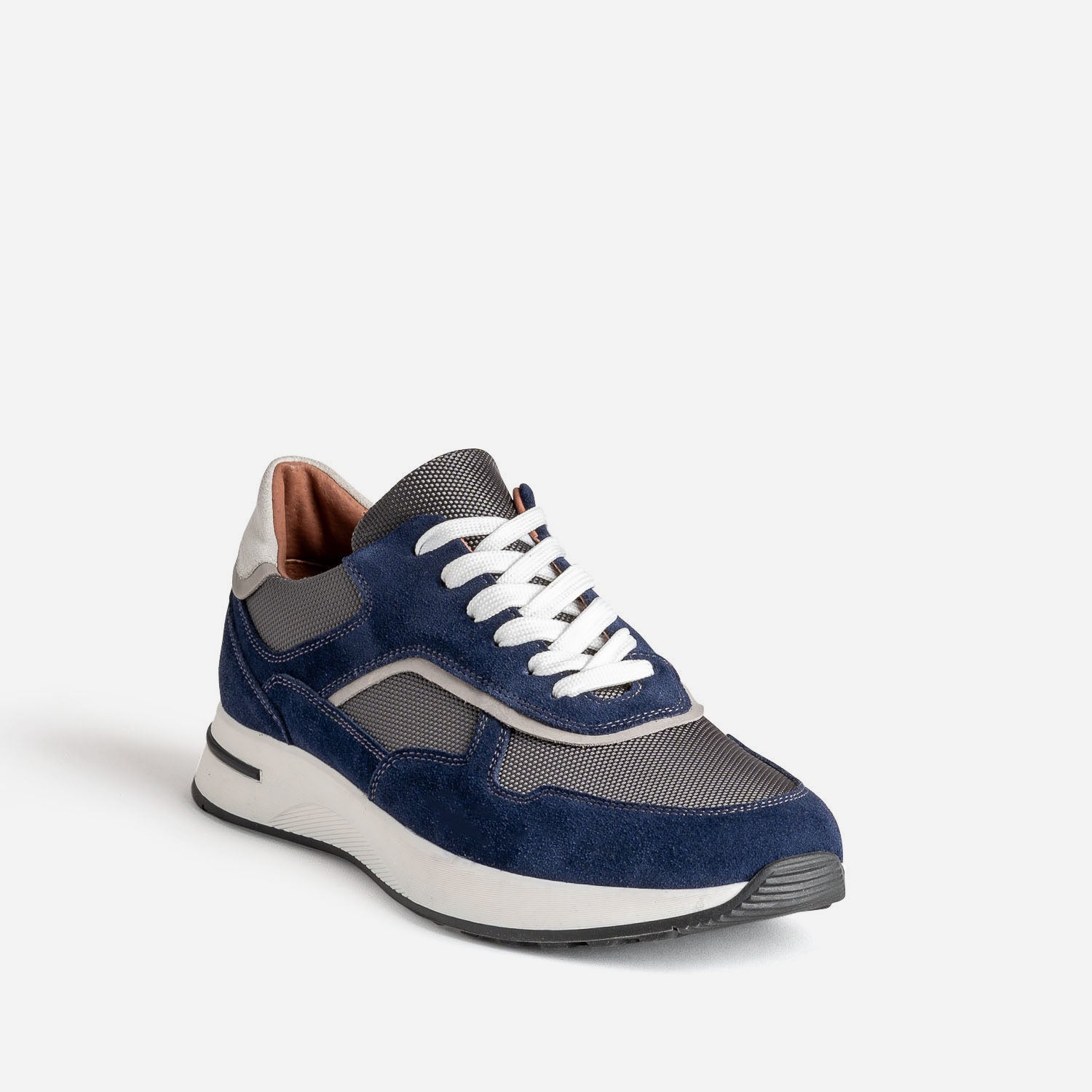 Tennis marine cuir bi-matière