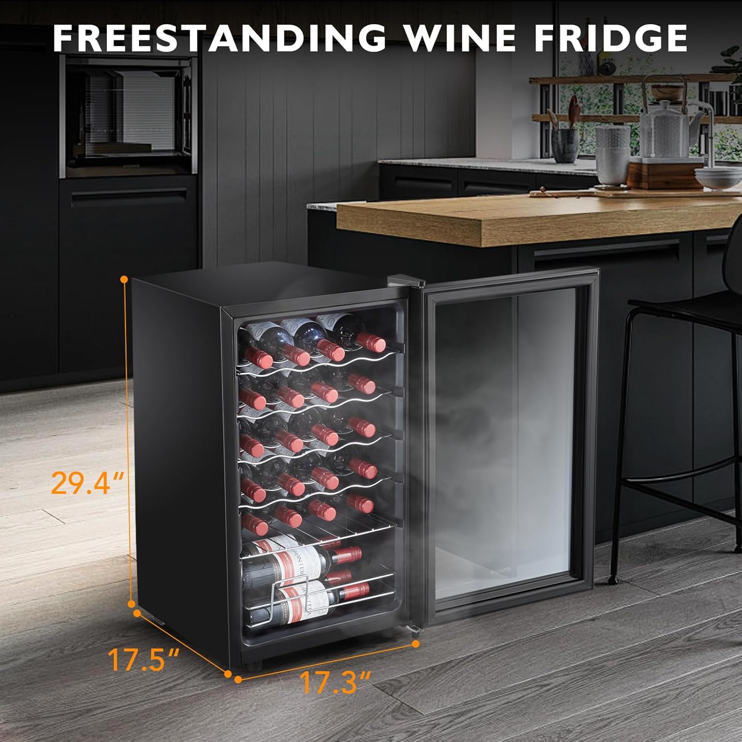 24 Bottle Mini Fridge, Small Freestanding Wine Cooler Refrigerator for Red and White with 40-66F Digital Temperature Control Glass Door