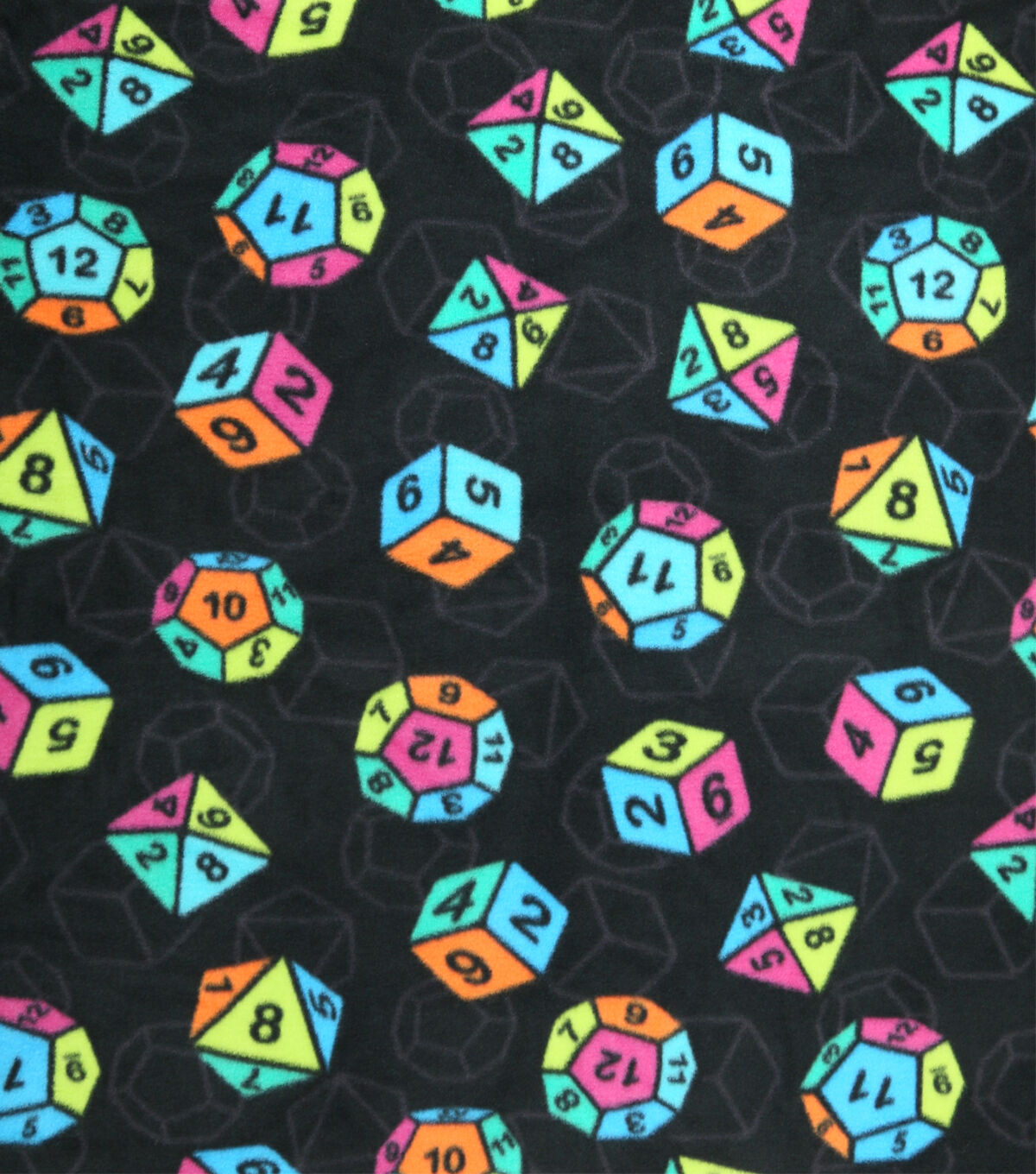 Neon Dice on Black Anti Pill Fleece Fabric