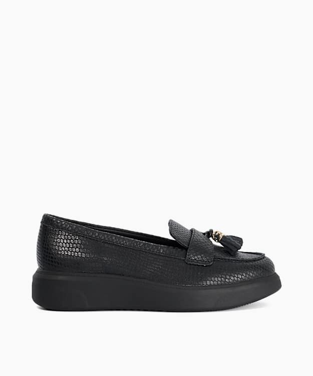 Glissade Black - Flatform Tassel Trim Loafers