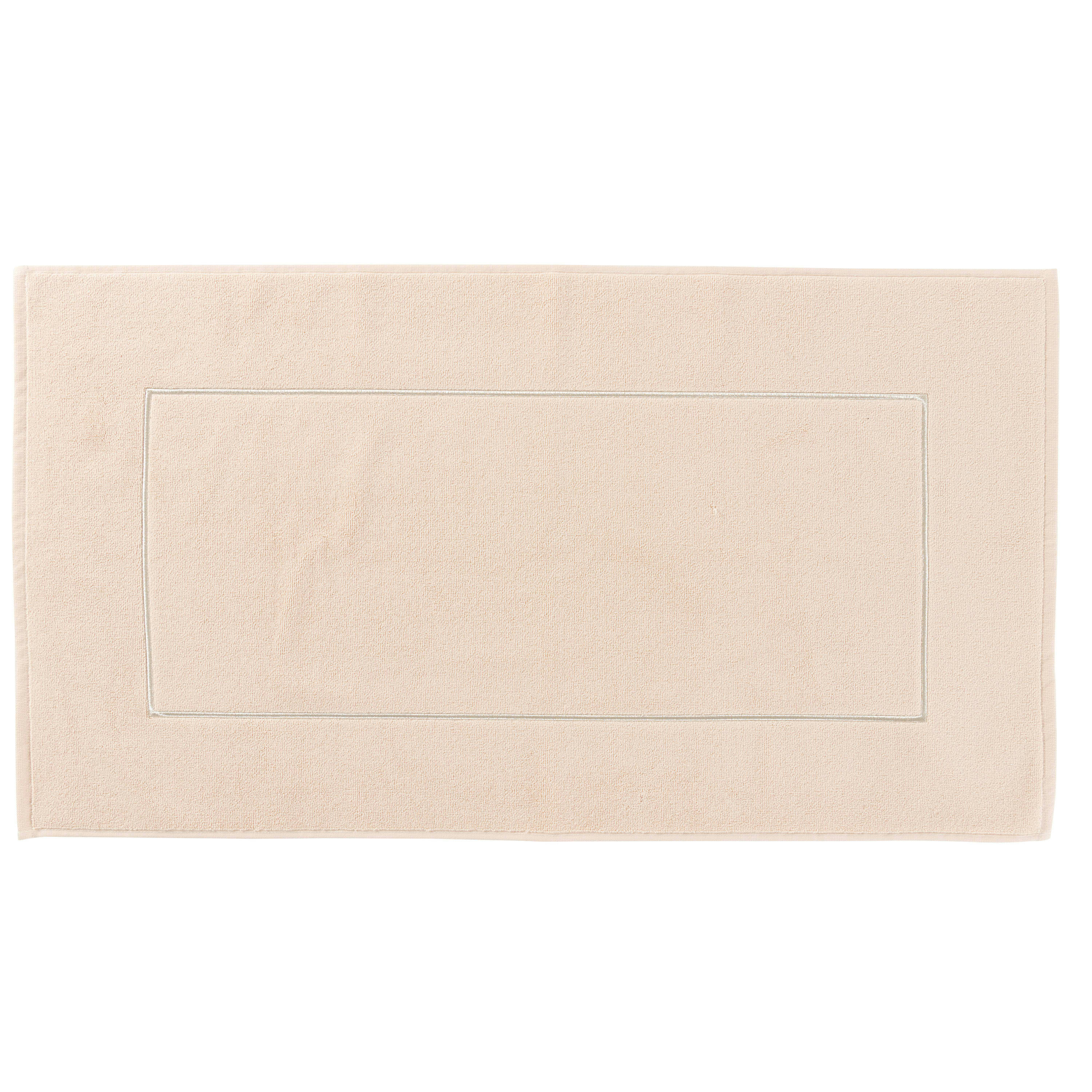 PAMPA 2 - Tapis de bain coton brodé bouclette beige 50 x 90 cm