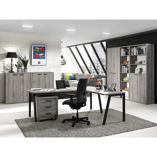Bureau professionnel droit 180 cm SOONChene gris Sherman et noir