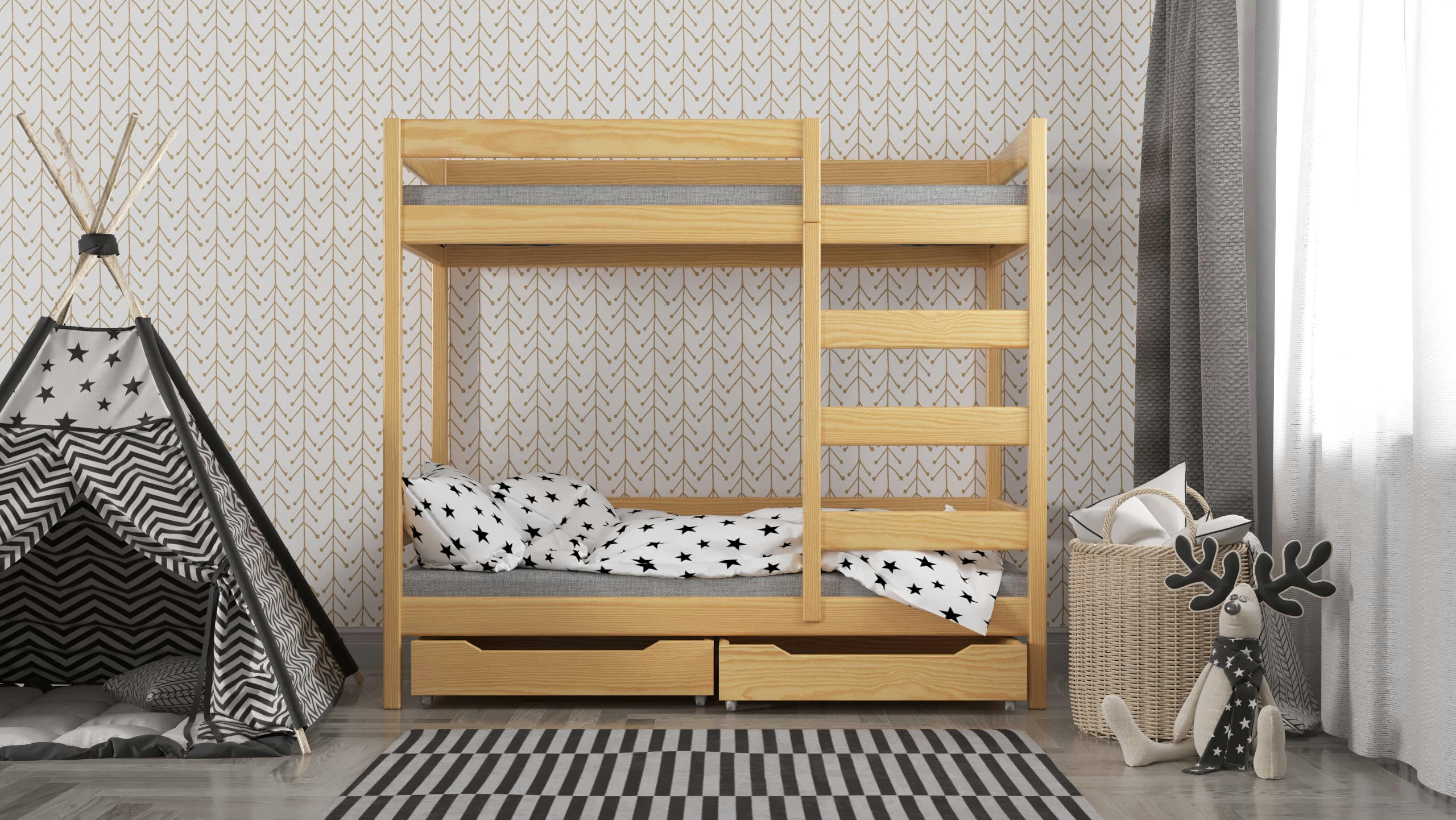 - Lit superposé en pin massif 180x80 naturel