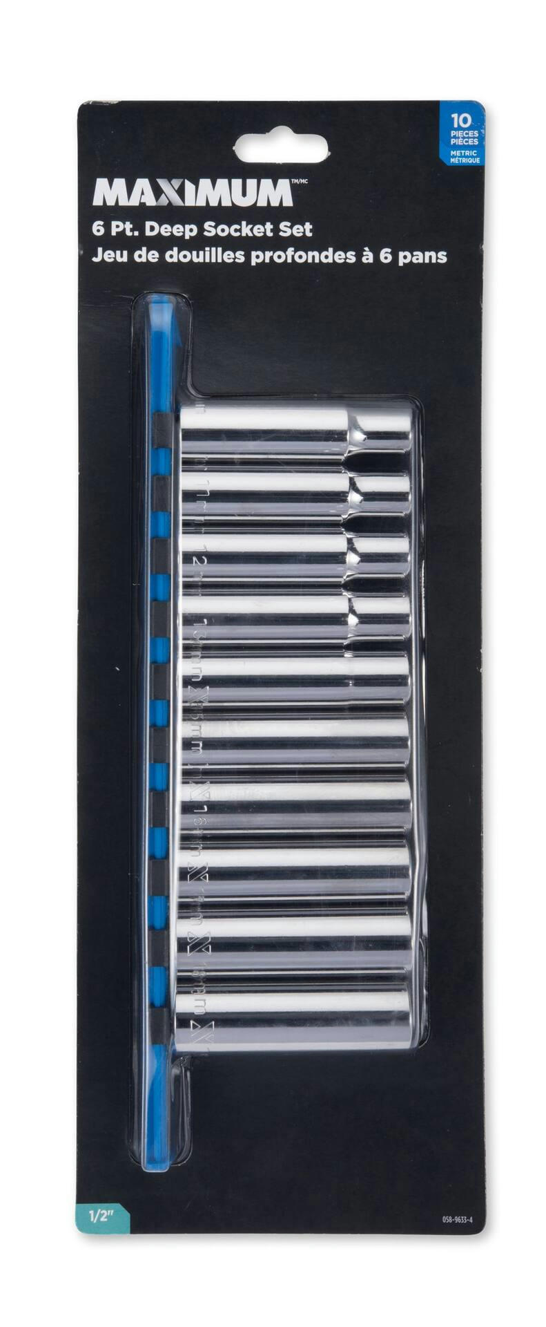 MAXIMUM 1/2-in Drive Deep Socket Set 10-pc, CRV, Nickel-Chrome Plating