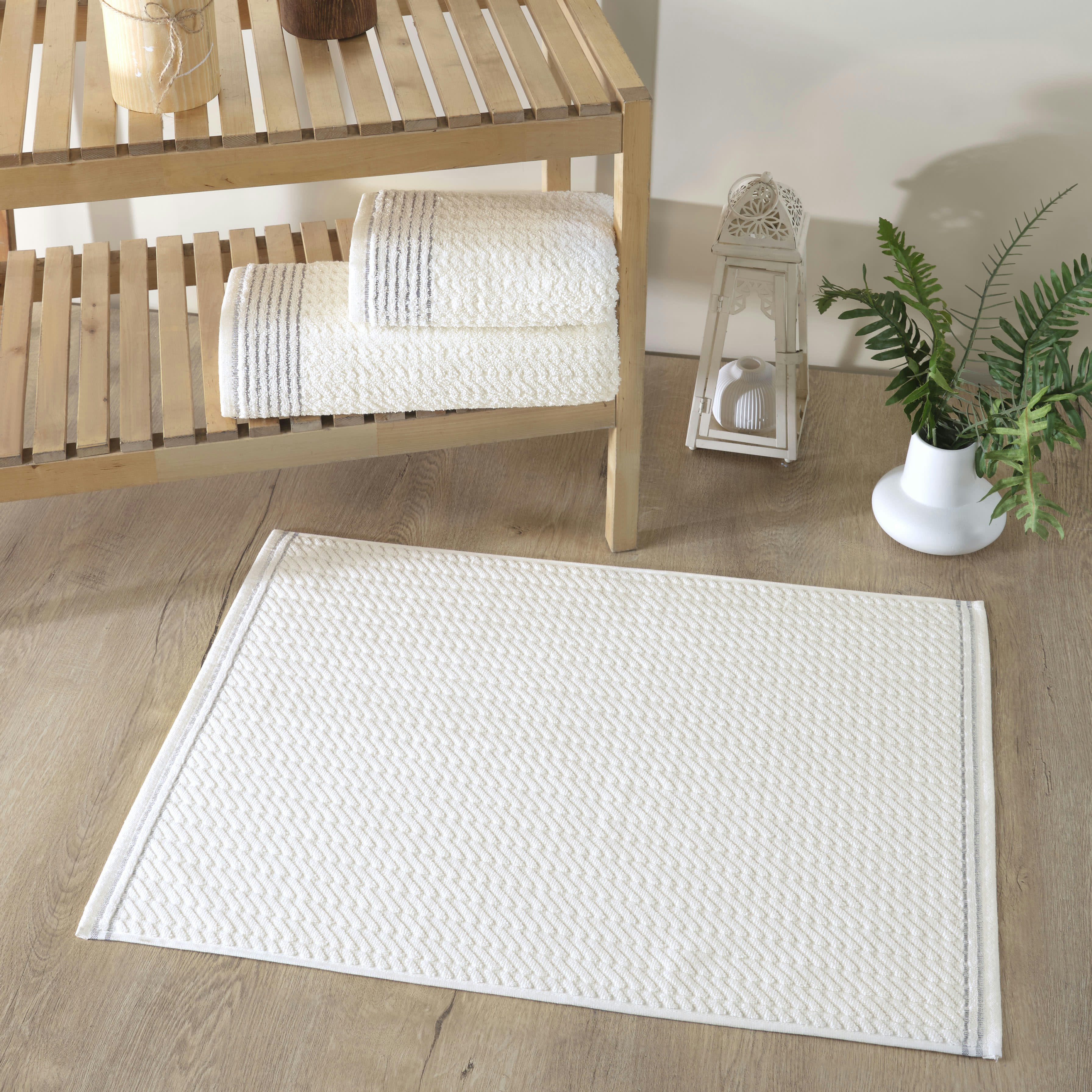 DORE - Set de bain éponge 3 pc Serviette 50x90 +70x140 cm , tapis de bain