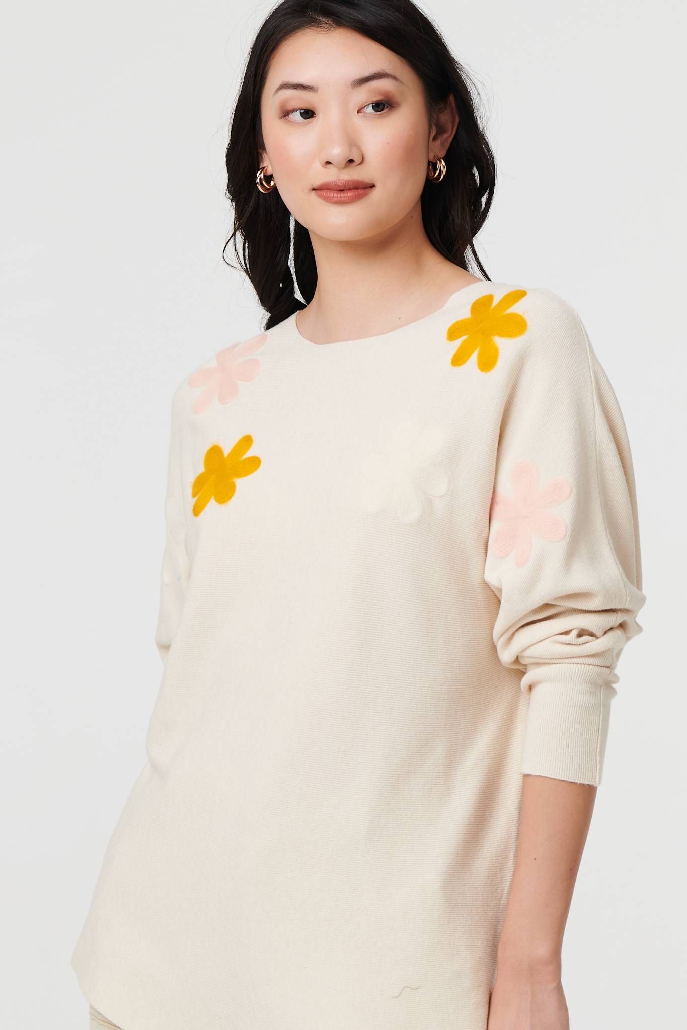 Izabel London Floral Embellished Batwing Sleeve Jumper