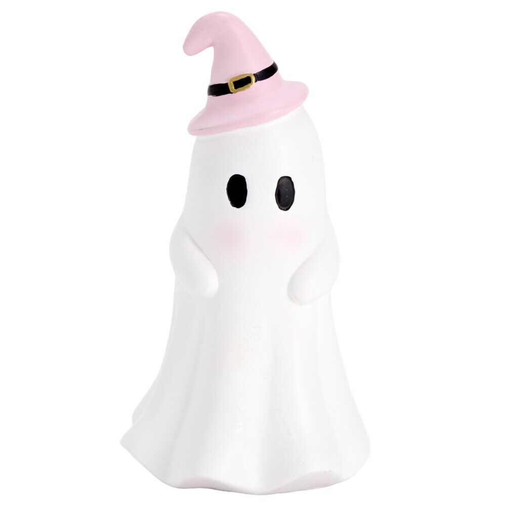 Fantôme Halloween décoratif résine blanc et rose pastel Ø8x15cm (3 modèles)