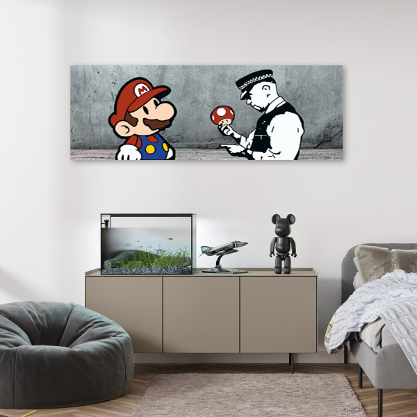 Feeby Obraz na płótnie, Banksy Mario i Policjant 90x30