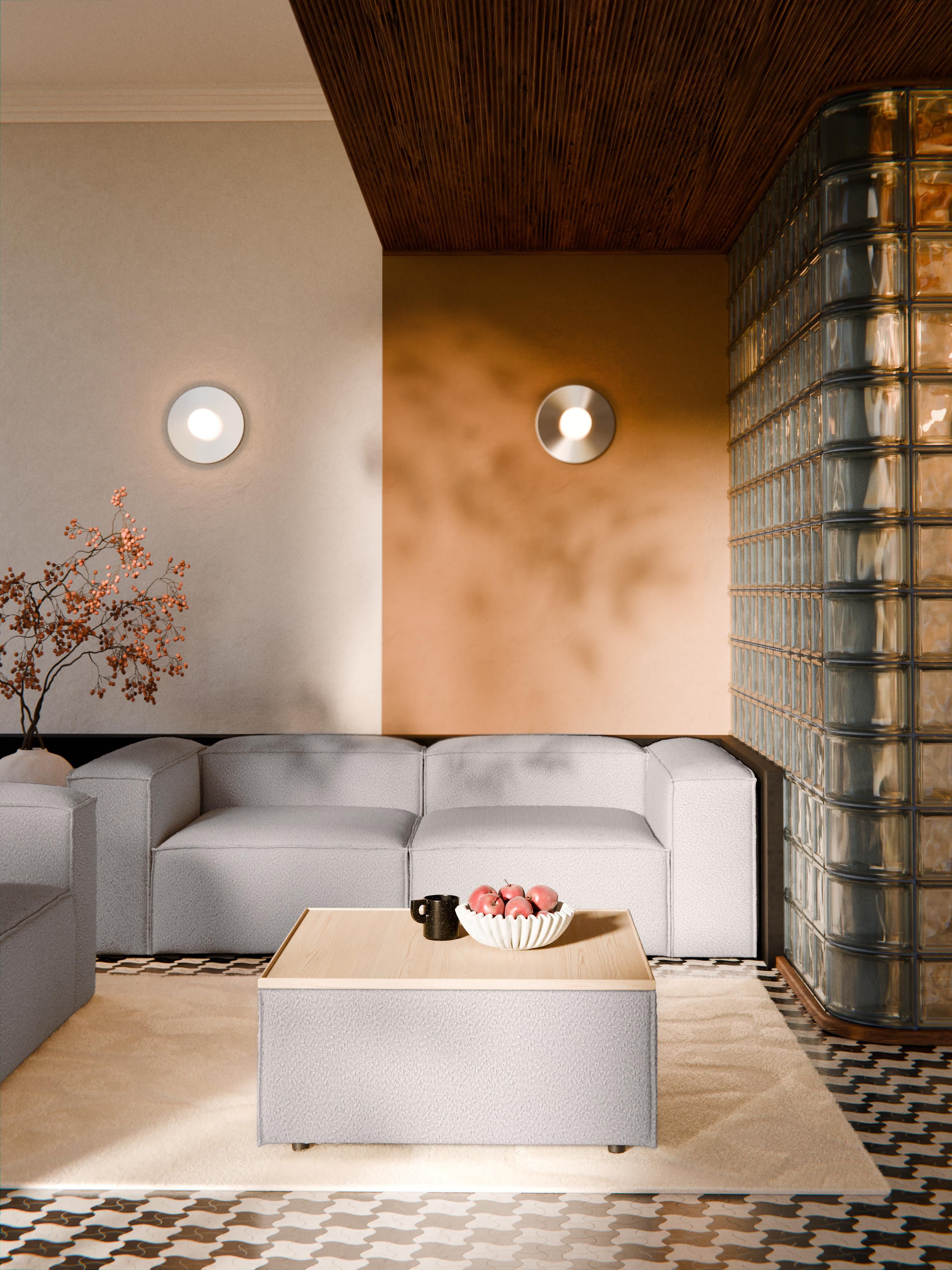 Sofa-Hocker Lennon aus Bouclé mit Stauraum