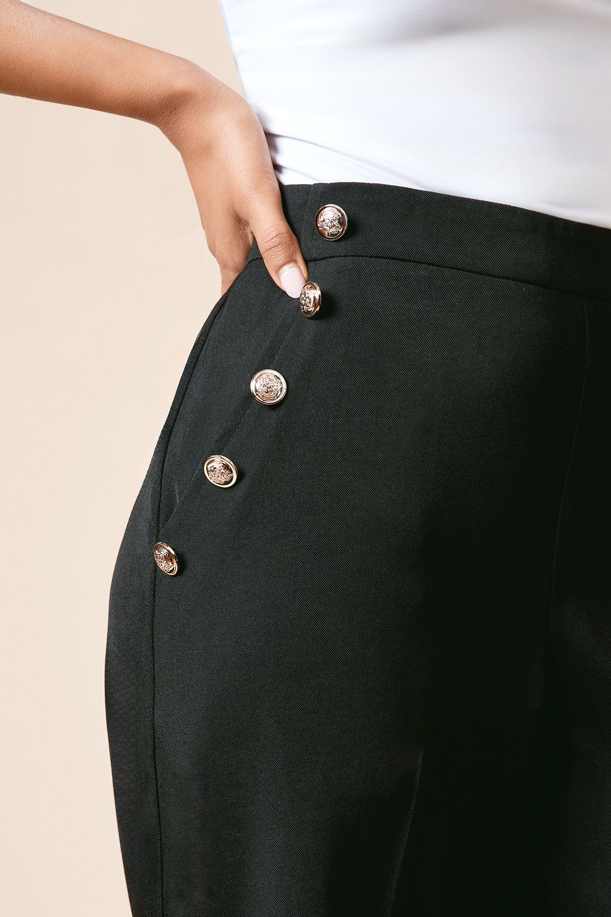Dorothy Perkins Petite Military Button Detail Wide Leg Trouser