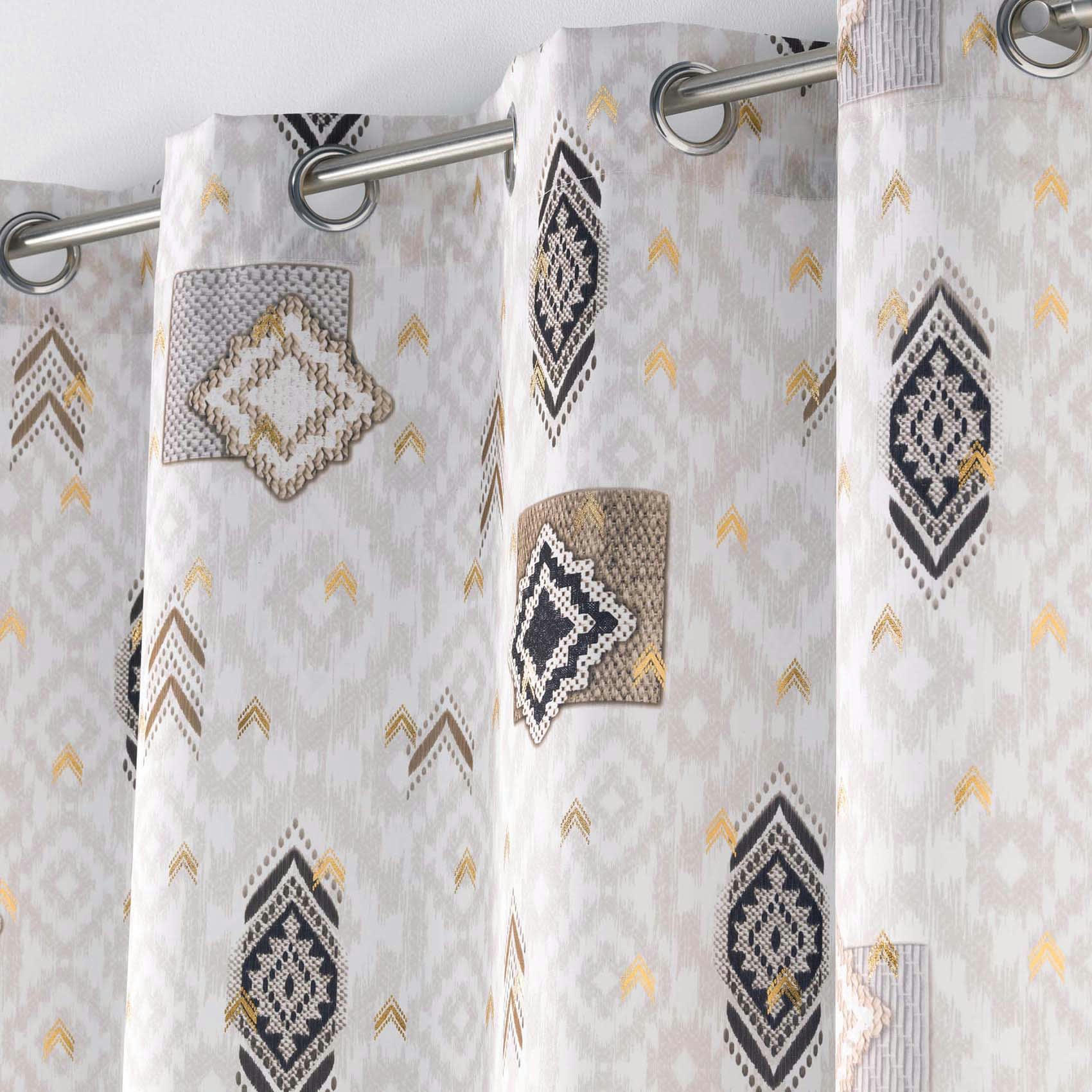 - Rideau motif ethnique polyester ecru 260 x 140