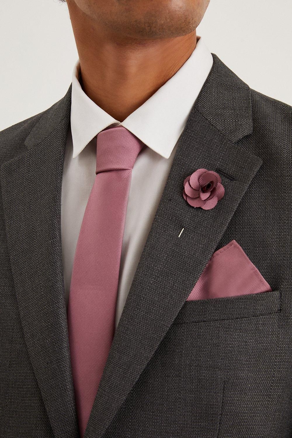Burton Rose Pink Slim Tie And Pocket Square Set