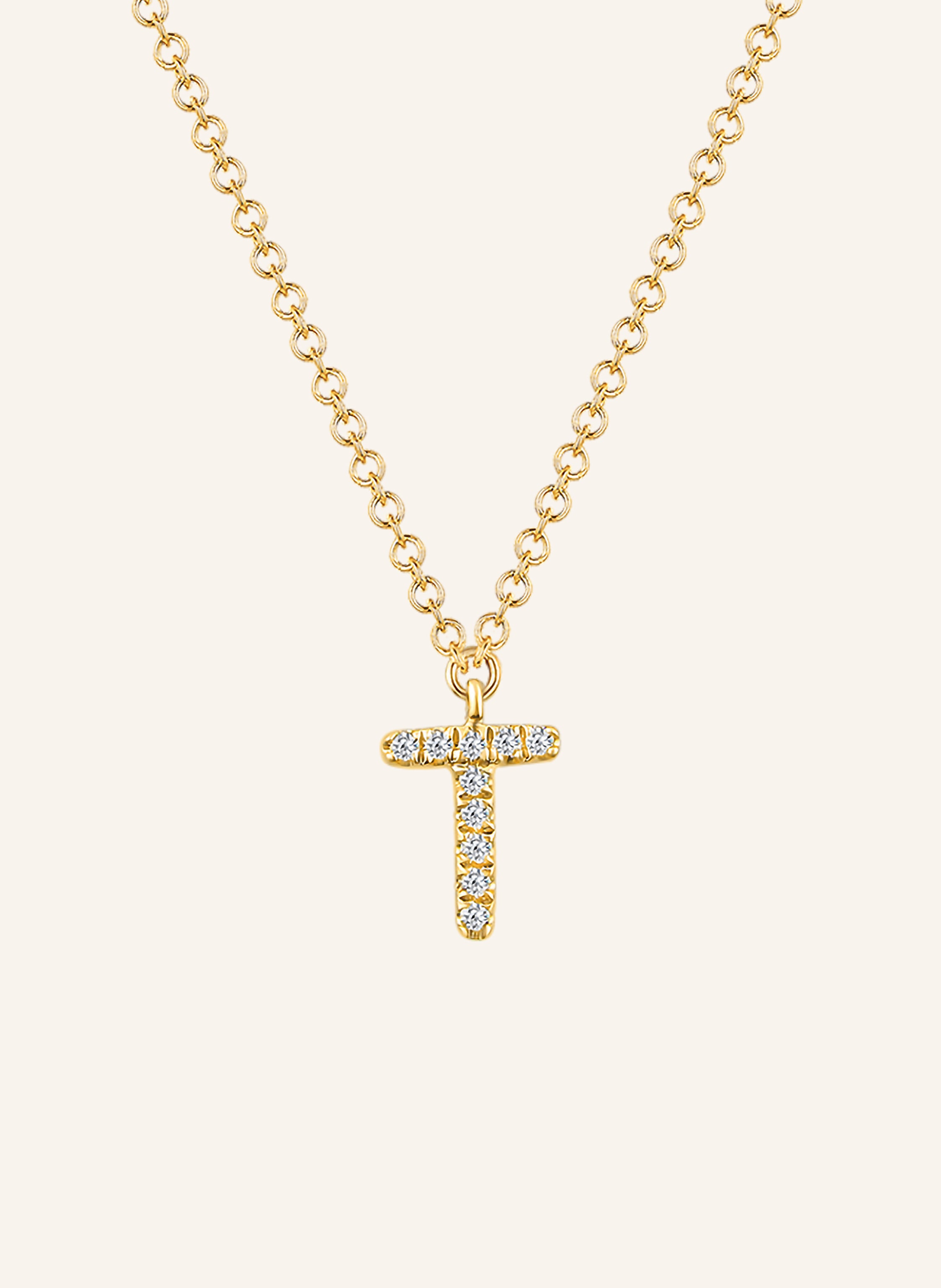 Leaf INITIALIEN Halskette „T“ aus 14 Karat Gelbgold mit Diamanten