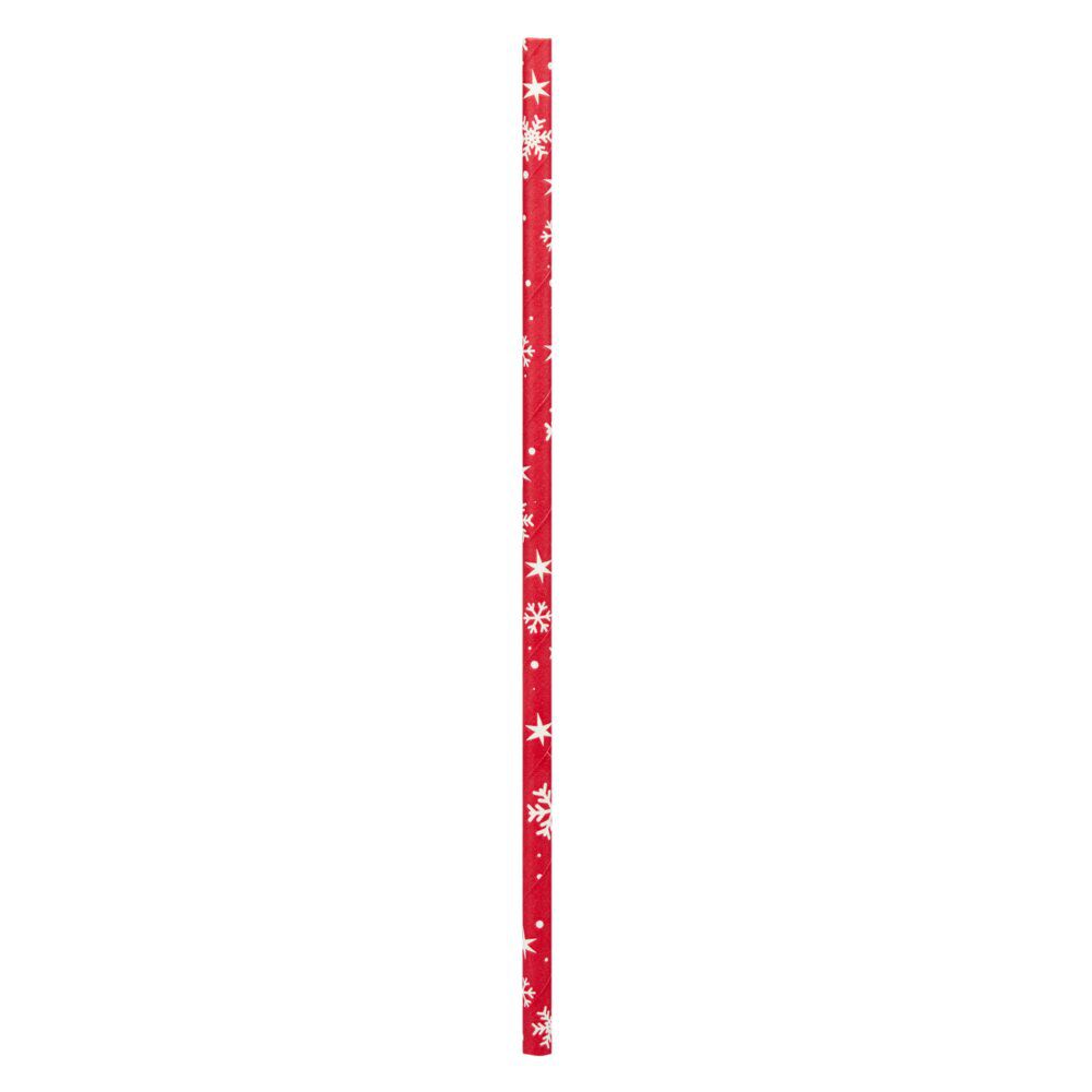 Paille papier X15 pcs imprimé No&euml;l H20 cm rouge