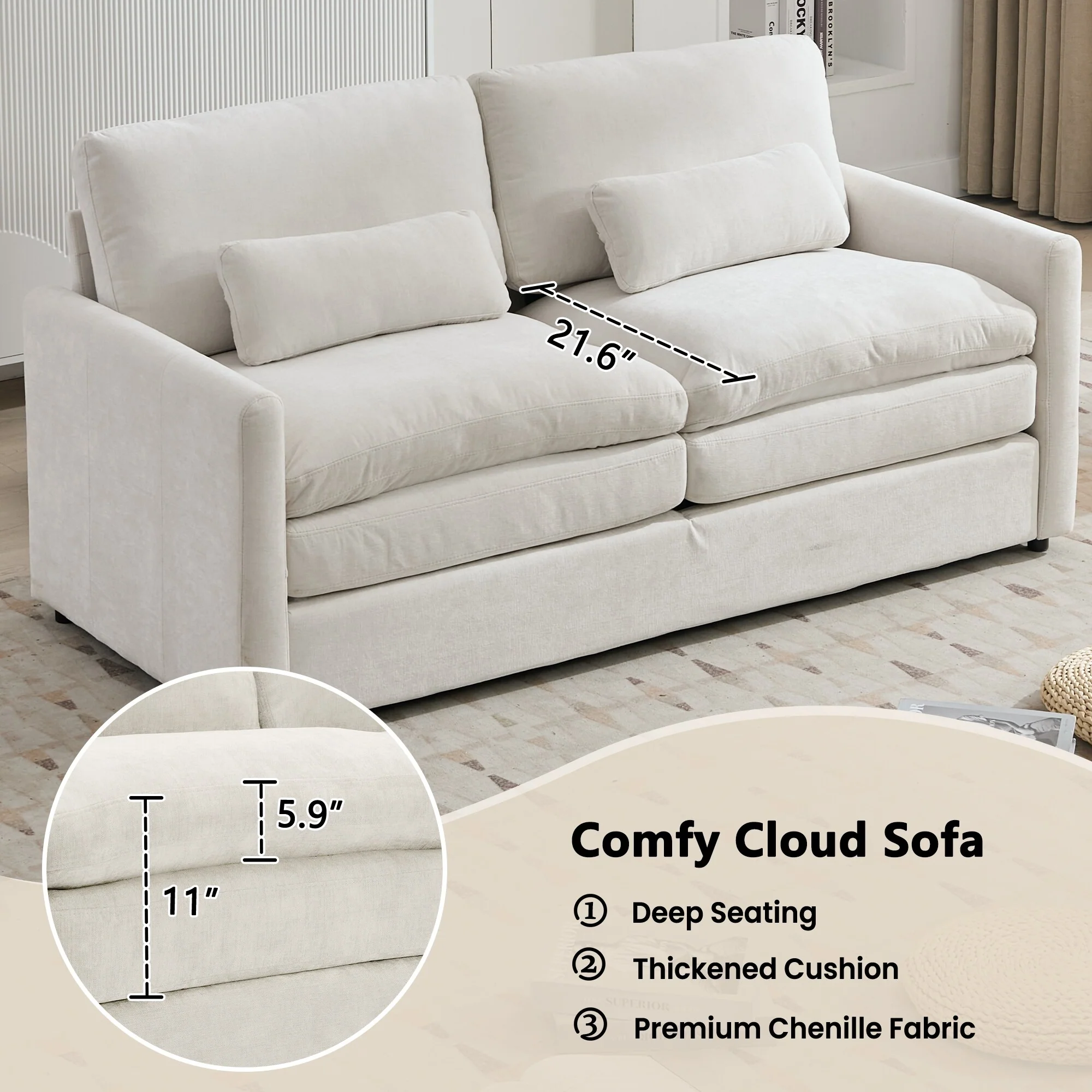 Cozy Upholstered Loveseat Sofa Oversized Comfy Comfy Cloud Sofa Double Cushion Loveseat Sofa Plush Cushion Sofa Couch