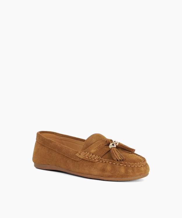 Geen Dark Tan - Wide Fit Tassel Trim Suede Loafers