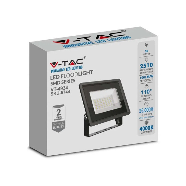 Naświetlacz halogen 4934czarny LED 30W 2510lm biały neutralny IP65 V-TAC