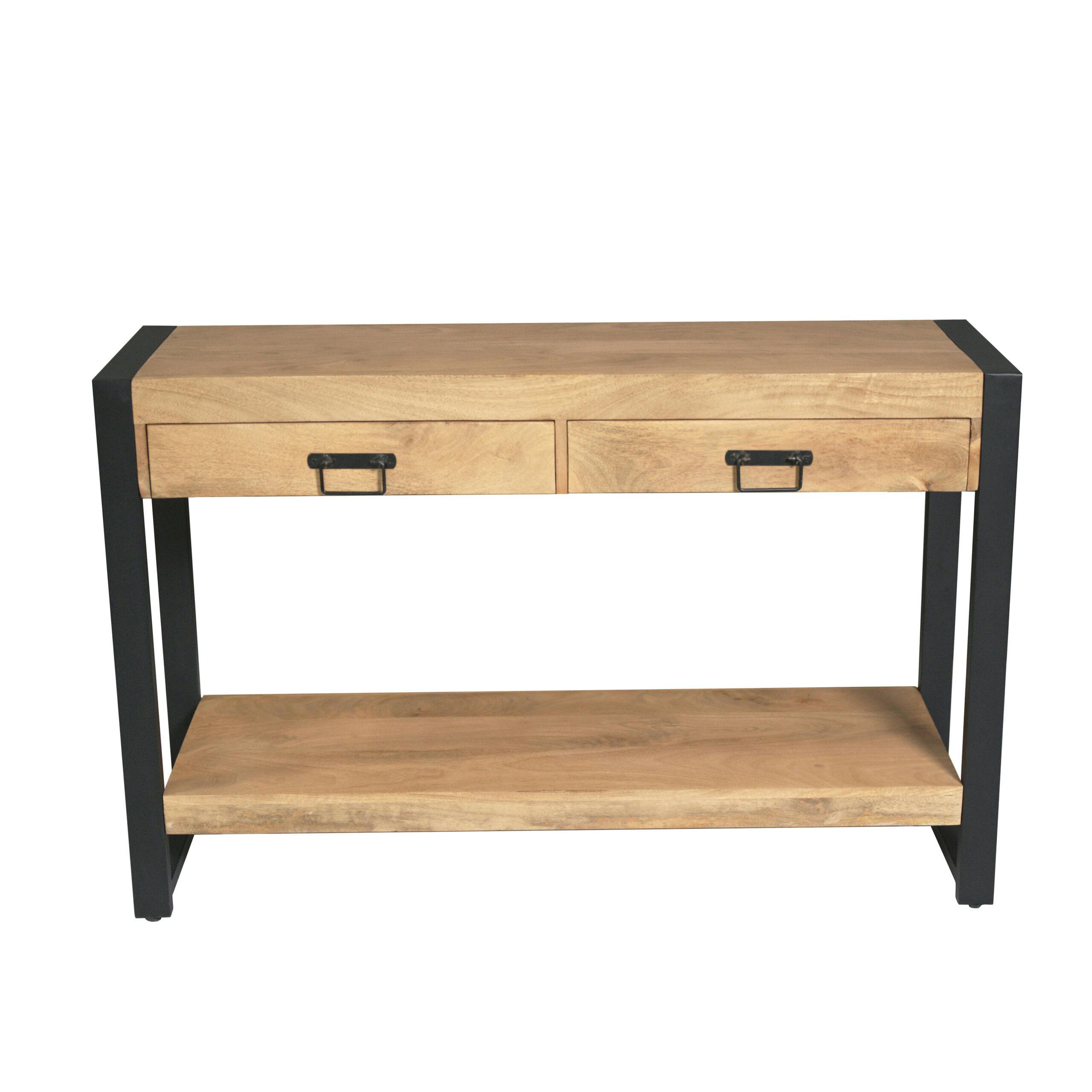 Console d'entrée bois clair métal noir 2 tiroirs MILORA