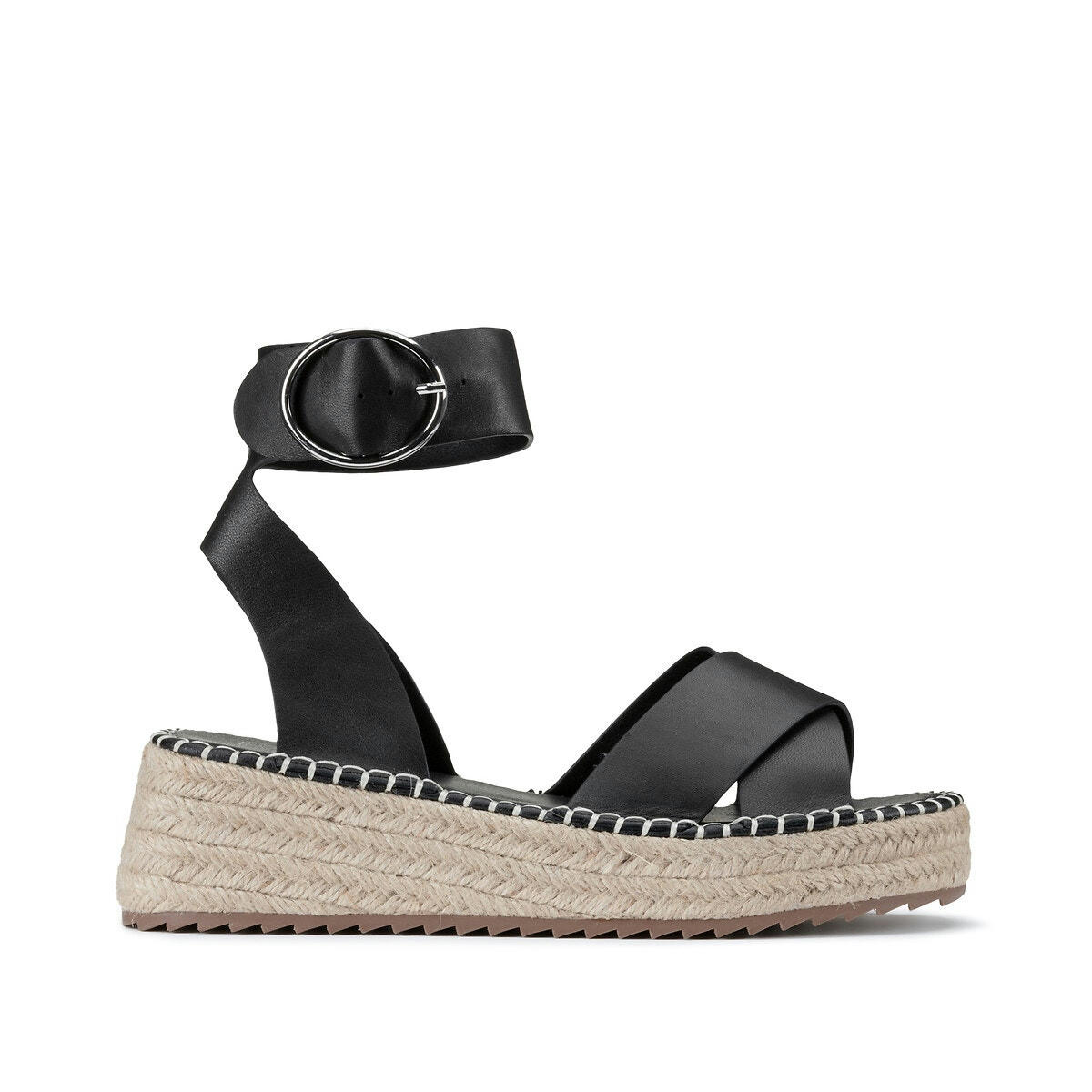 Sandales en cuir, plateforme corde