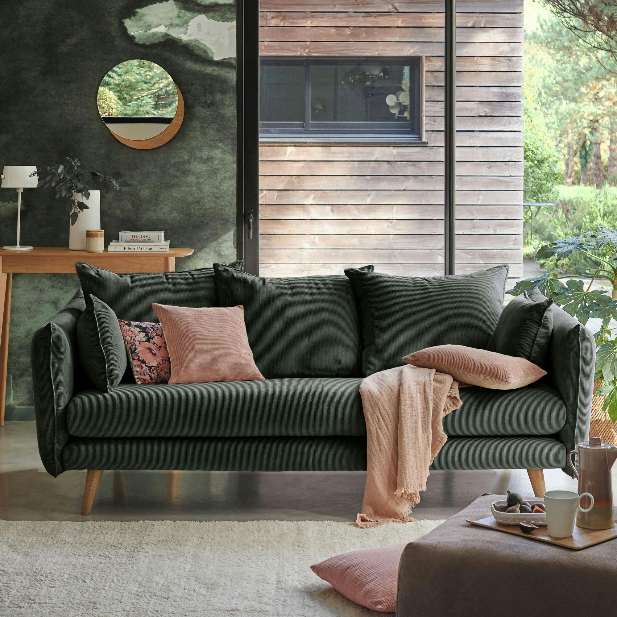 ORION - Canapé velours côtelé Vert Cèdre 4 places