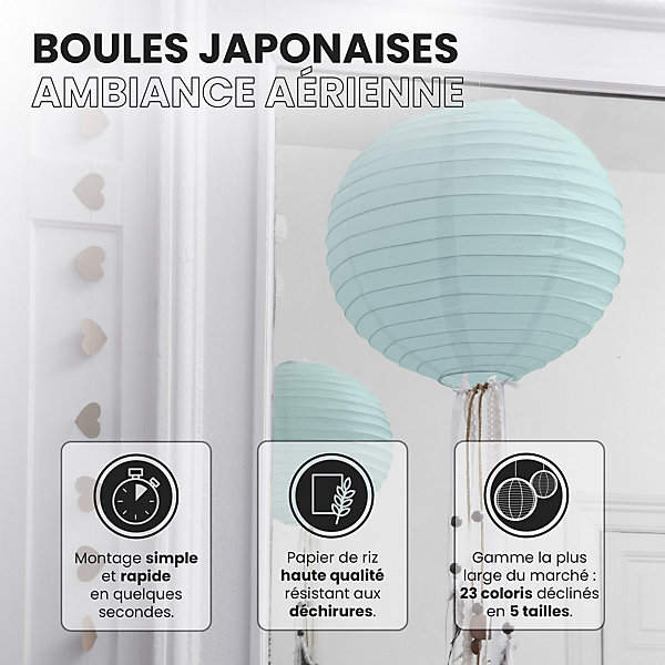 Lot de 12 Boules Japonaises Aquamarine 20 cm