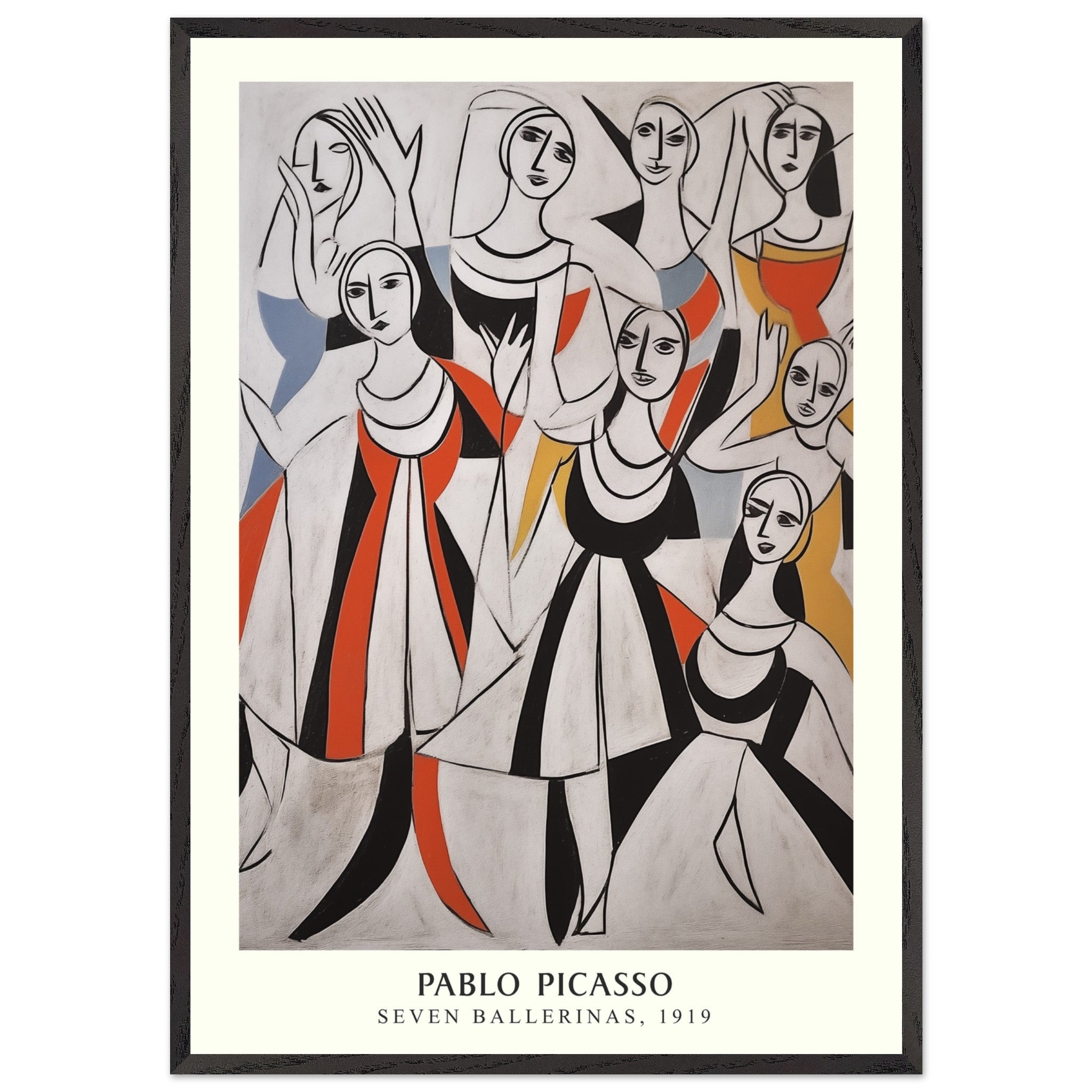 Artfulprints Poster met Lijst Pablo Picasso - Seven ballerinas  - 70x100 cm - Meerkleurig
