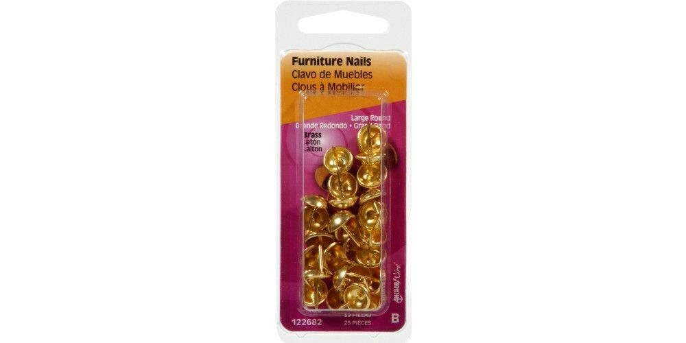 Hillman Large Round Head Furniture Nail, All Purpose Nail, For Furniture, Brass-Finish, 25-pc