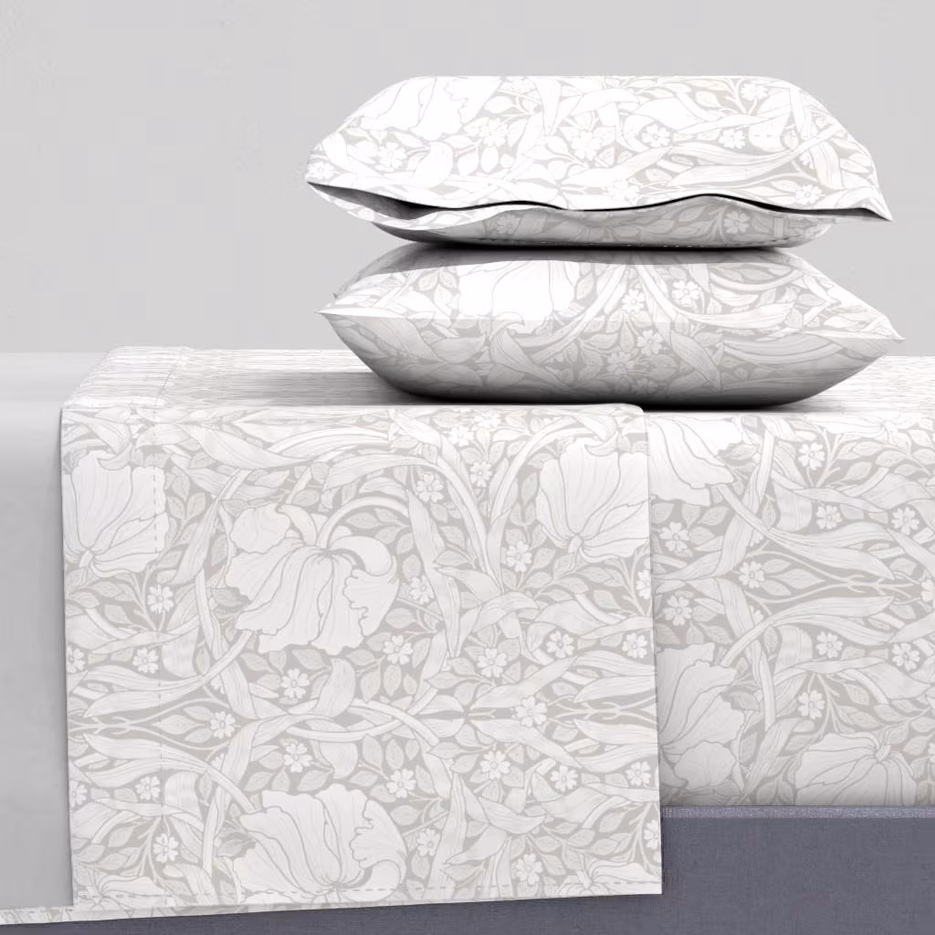 William Morris Sheets - Pimpernel by salvagescapes - Floral Vintage Arts And Crafts Edwardian Cotton Sateen Sheet Set Bedding by Spoonflower
