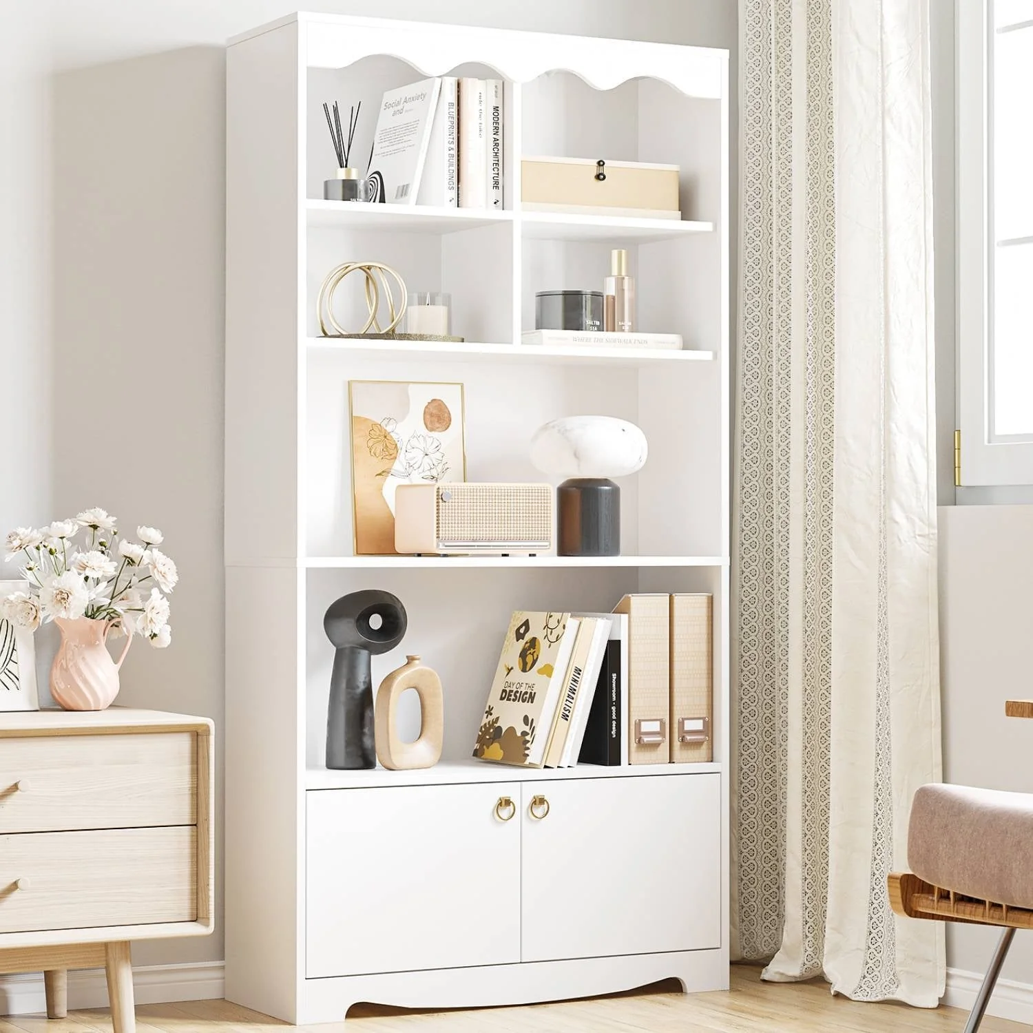 5 Tier Bookcase with 6 Open Display Shelves - N/A