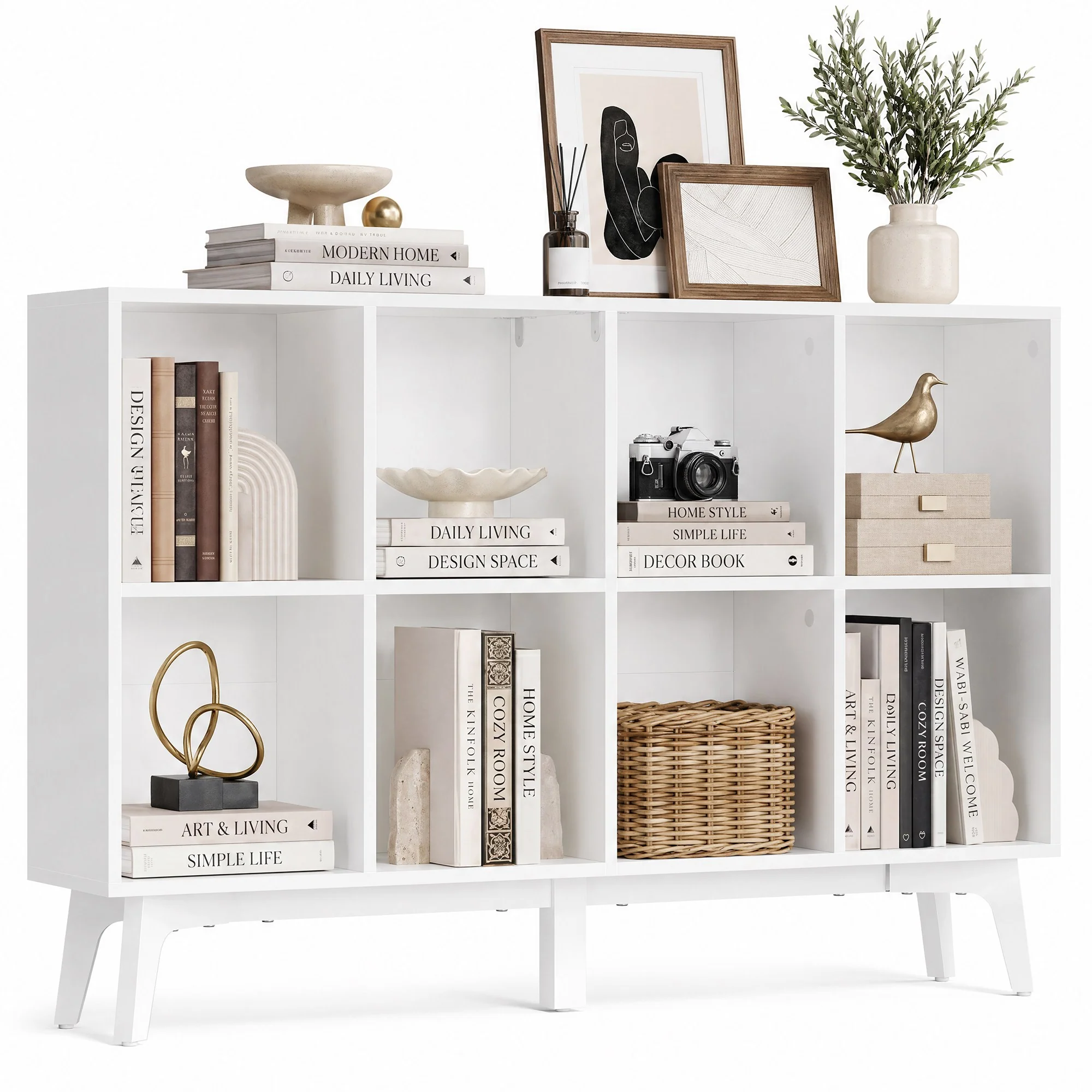 Bibliothèque en bois avec meuble de rangement cube