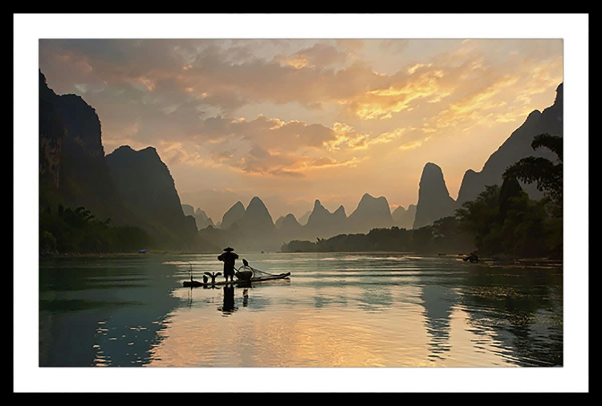 - Affiche paysage baie d' halong avec cadre noir 30x20cm