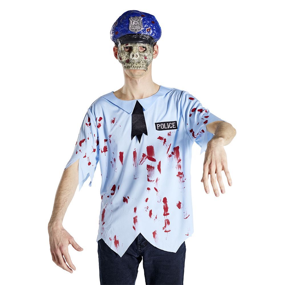 Déguisement adulte Halloween policier tshirt et masque - Taille S