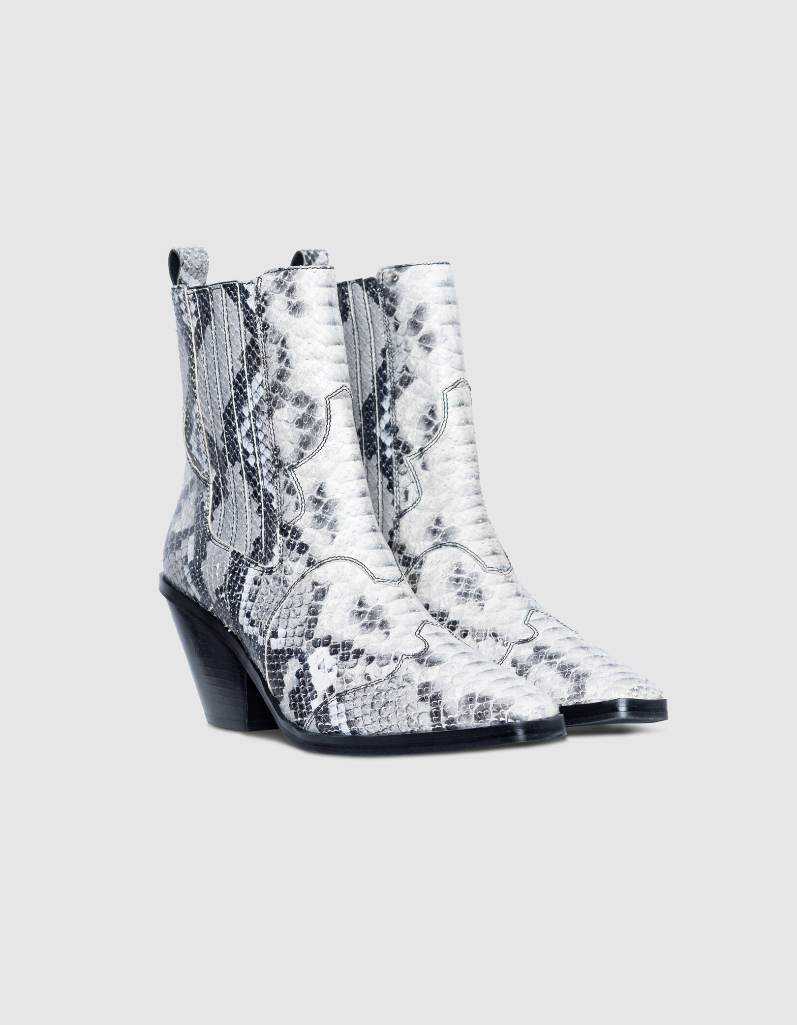 Chelsea boots santiags blanches cuir effet python Femme