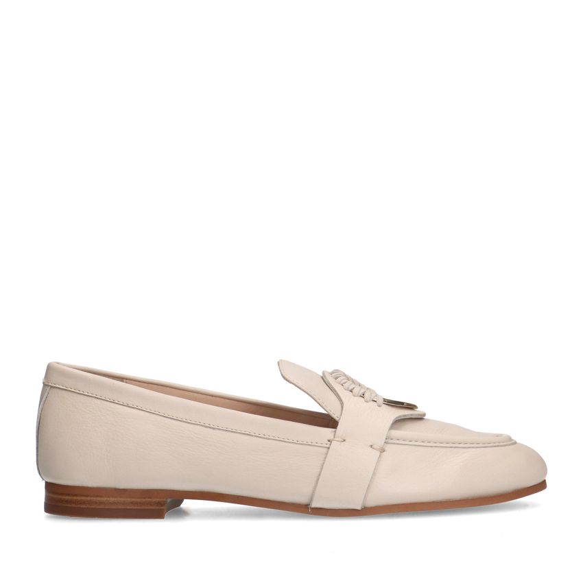 Manfield Witte leren loafers met goudkleurig detail