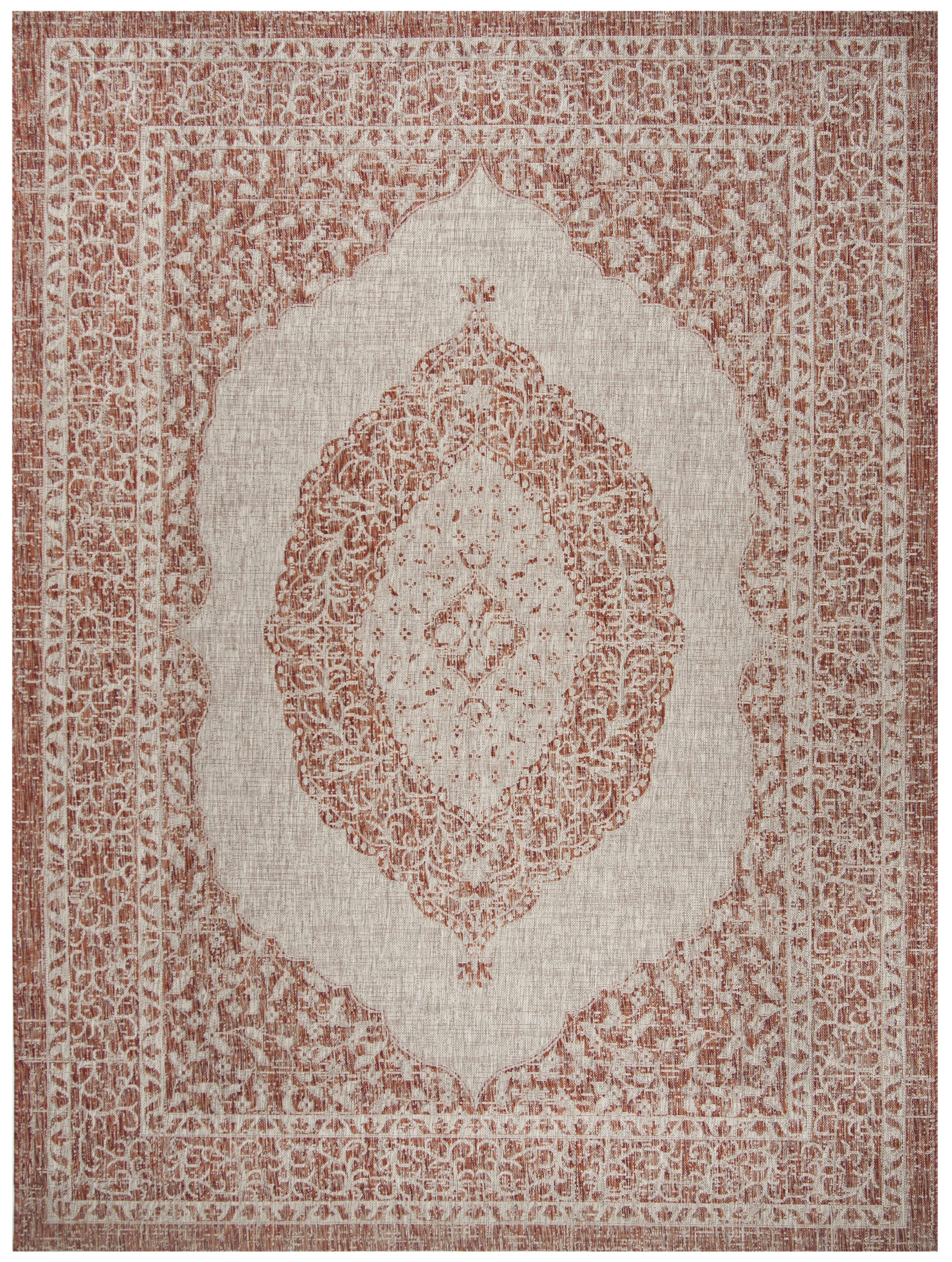 COURTYARD - Tapis interieur & exterieur en beige clair & terracotta, 201 x 290 cm