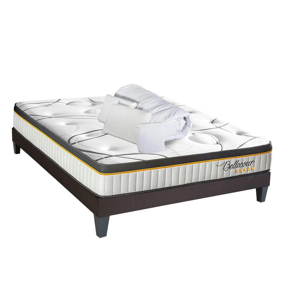 BELLECOUR 3.0 - Ensemble  140x190  Matelas Ressorts + Sommier + Accessoires