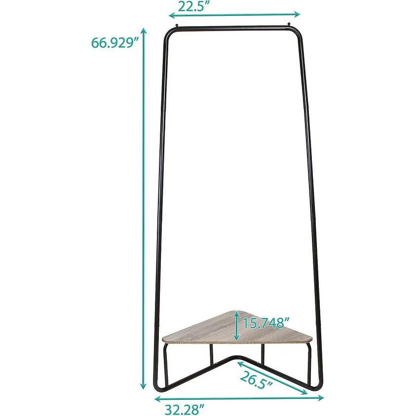 J&V Textiles Corner Garment Rack with Wood Grain Laminate Top Black - 32.28X66.93
