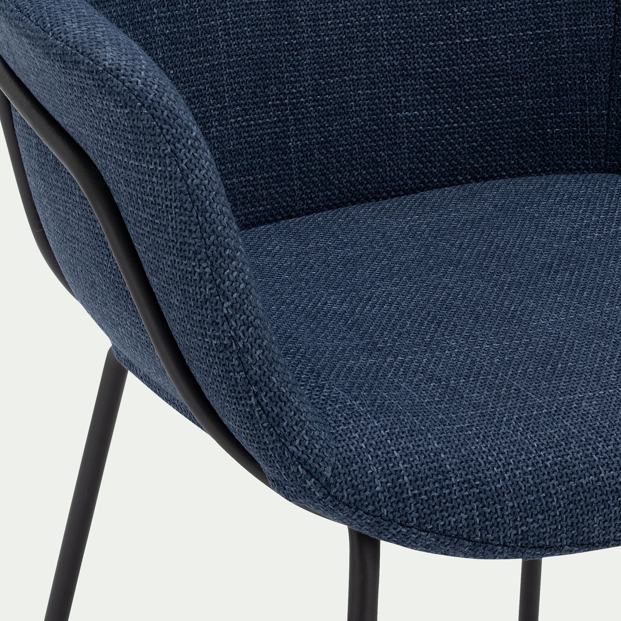 CHLOE - Chaise de repas avec accoudoirs en tissu - bleu figuerolles
